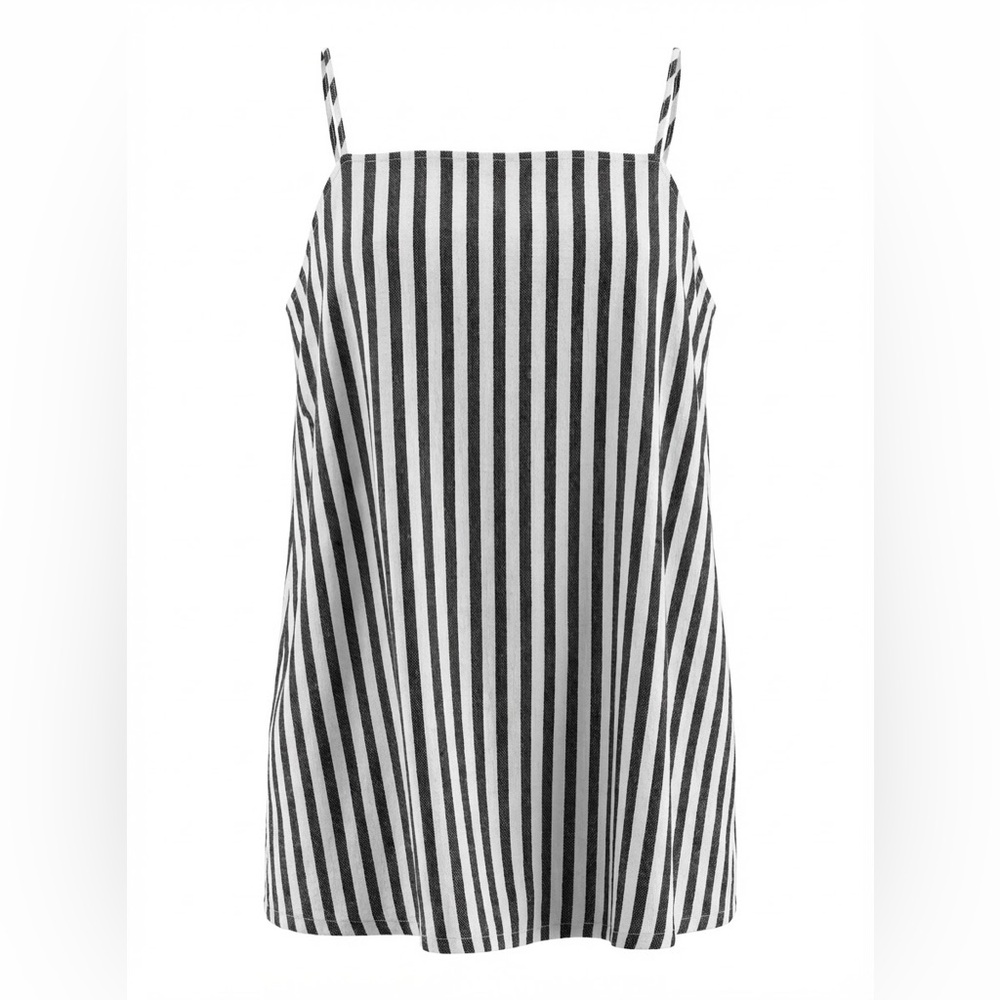 A New Day Babydoll Style Black and White Striped Linen Dress XL